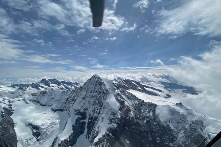 helicopter flight over the Swiss Alps