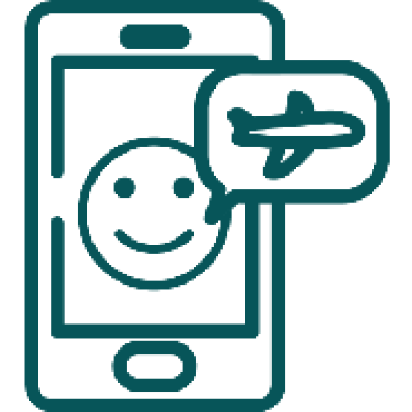 Icon with an airplane and smiley