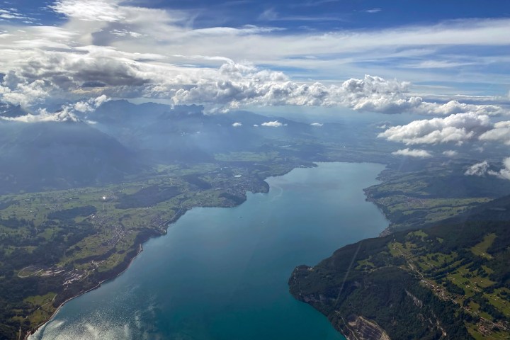The view of lake Thun with the Stockhorn in the background